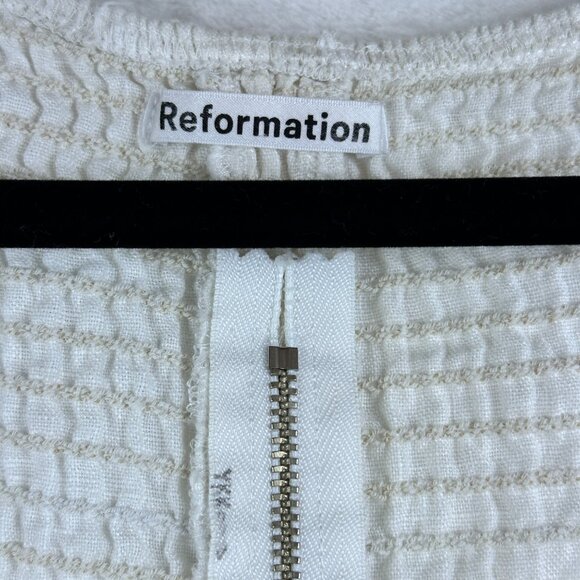 Reformation White Linen Square Neck Crop Top Puff Sleeves Smocked Back Size 0 - Picture 4 of 11